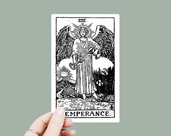 The Temperance Card Vinyl Decal, Satin Finish Sticker, Tarot Card Laptop Sticker, Window Decal, Water Bottle Decal, 4 Sizes to Choose From