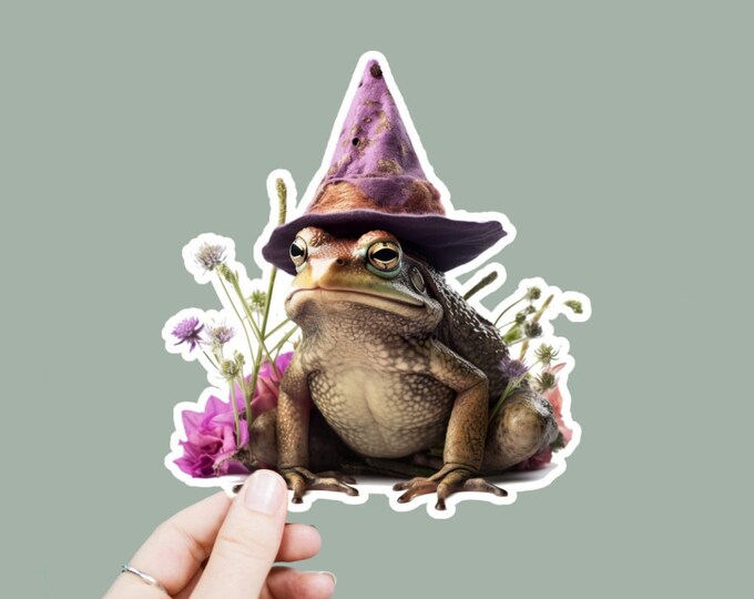 Witchy Frog Vinyl Decal, Satin Finish Sticker, Witchy Animal Frog Laptop Sticker, Window Decal, Water Bottle Decal, 4 Sizes to Choose From
