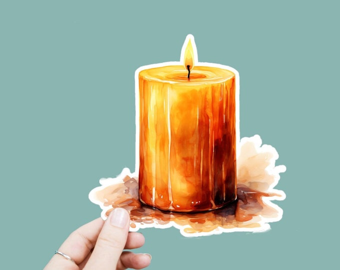 Watercolor Orange Candle Vinyl Decal, Satin Finish Boho Candle Sticker, Laptop Sticker, Window Decal, Water Bottle Decal, 4 Sizes