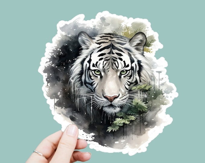Watercolor Tiger Big Cat Vinyl Decal, Satin Finish Boho Animal Sticker, Laptop Sticker, Window Decal, Water Bottle Decal, 4 Sizes