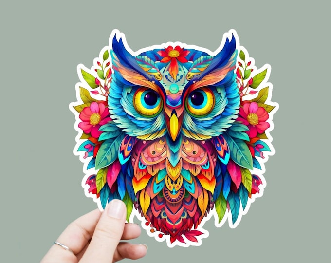 Floral Owl Vinyl Decal, Satin Finish Boho Animal Sticker, Laptop Sticker, Window Decal, Water Bottle Decal, 4 Sizes To Choose From