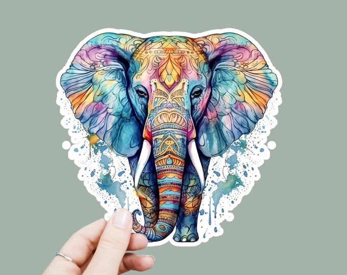 Floral Elephant Vinyl Decal, Satin Finish Boho Animal Sticker, Laptop Sticker, Window Decal, Water Bottle Decal, 4 Sizes To Choose From