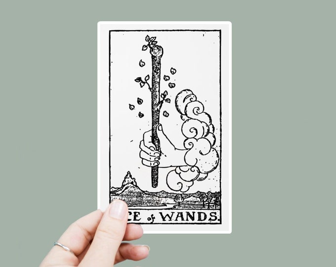 Ace of Wands Vinyl Decal, Satin Finish Sticker, Tarot Card Laptop Sticker, Window Decal, Water Bottle Decal, 4 Sizes to Choose From