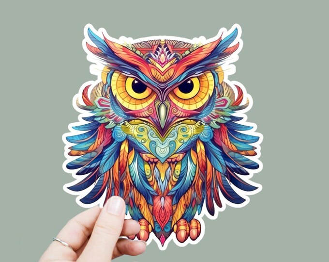 Floral Owl Vinyl Decal, Satin Finish Boho Animal Sticker, Laptop Sticker, Window Decal, Water Bottle Decal, 4 Sizes To Choose From