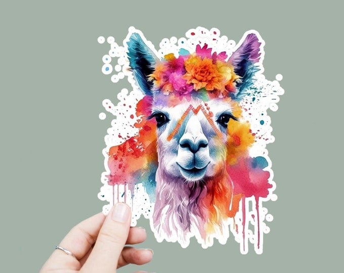 Floral Llama Vinyl Decal, Satin Finish Boho Animal Sticker, Laptop Sticker, Window Decal, Water Bottle Decal, 4 Sizes To Choose From