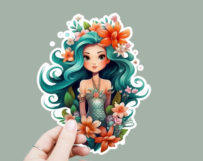 Underwater Mermaid Vinyl Decal, Satin Finish Boho Mermaid Sticker, Laptop Sticker, Window Decal, Water Bottle Decal, 4 Sizes To Choose From