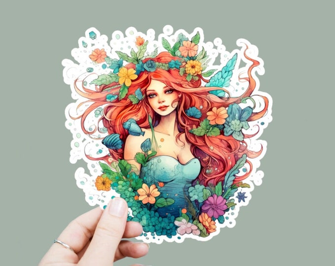 Underwater Mermaid Vinyl Decal, Satin Finish Boho Mermaid Sticker, Laptop Sticker, Window Decal, Water Bottle Decal, 4 Sizes To Choose From