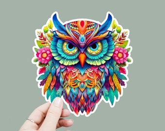 Floral Owl Vinyl Decal, Satin Finish Boho Animal Sticker, Laptop Sticker, Window Decal, Water Bottle Decal, 4 Sizes To Choose From