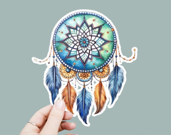 Watercolor Dreamcatcher Decal, Satin Finish Sticker, Boho Dream Catcher Sticker Laptop Sticker, Window Decal, Water Bottle Decal, 4 Sizes