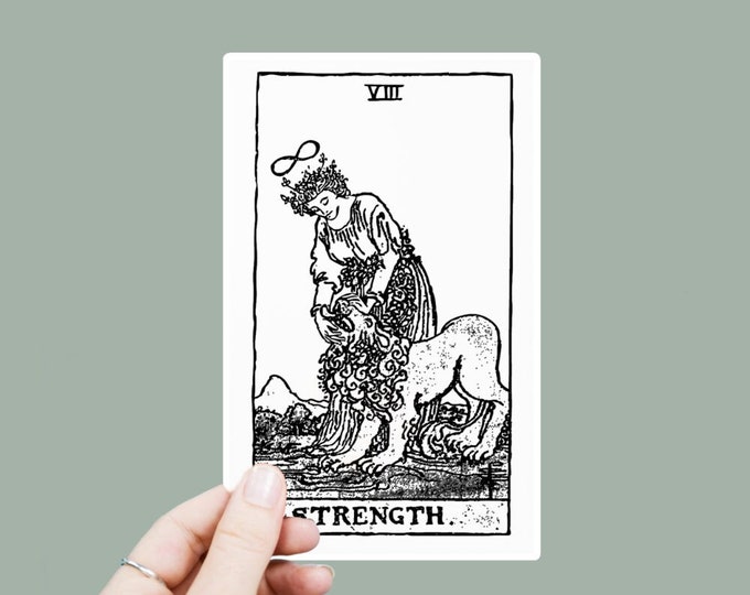 The Strength Card Decal, Satin Finish Sticker, Tarot Card Laptop Sticker, Window Decal, Water Bottle Decal, 4 Sizes to Choose From
