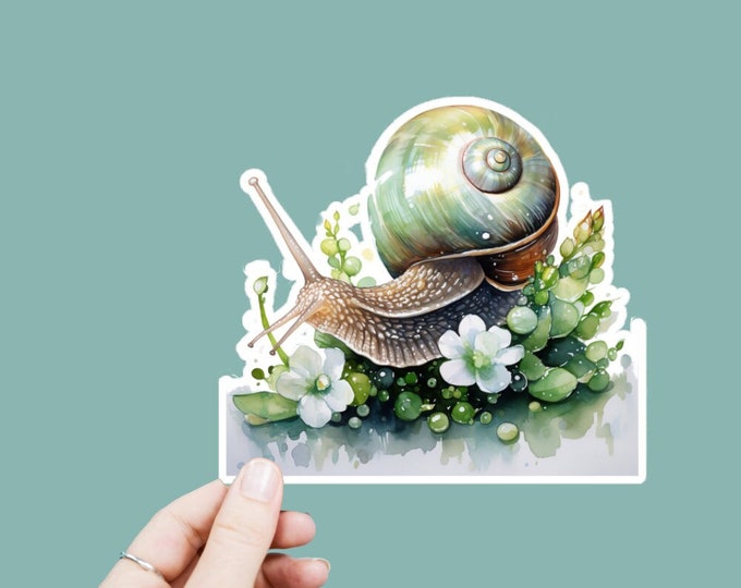 Watercolor Floral Snail Vinyl Decal, Satin Finish Boho Animal Sticker, Laptop Sticker, Window Decal, Water Bottle Decal, 4 Sizes