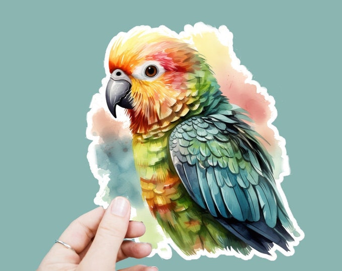 Watercolor Tropical Parrot Candle Vinyl Decal, Satin Finish Boho Bird Sticker, Laptop Sticker, Window Decal, Water Bottle Decal, 4 Sizes