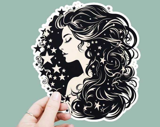 Watercolor Celestial Vinyl Decal, Satin Finish Boho Cosmic Queen Sticker, Laptop Sticker, Window Decal, Water Bottle Decal, 4 Sizes