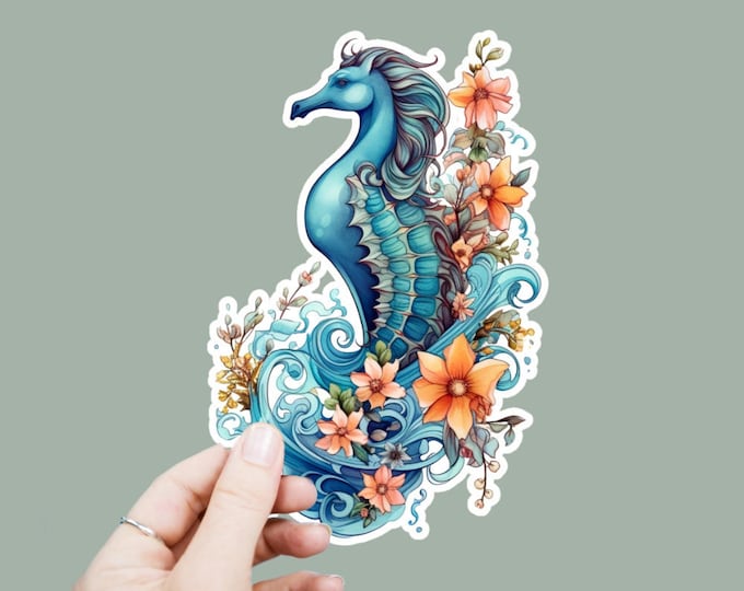 Underwater Seahorse Vinyl Decal, Satin Finish Boho Seahorse Sticker, Laptop Sticker, Window Decal, Water Bottle Decal, 4 Sizes