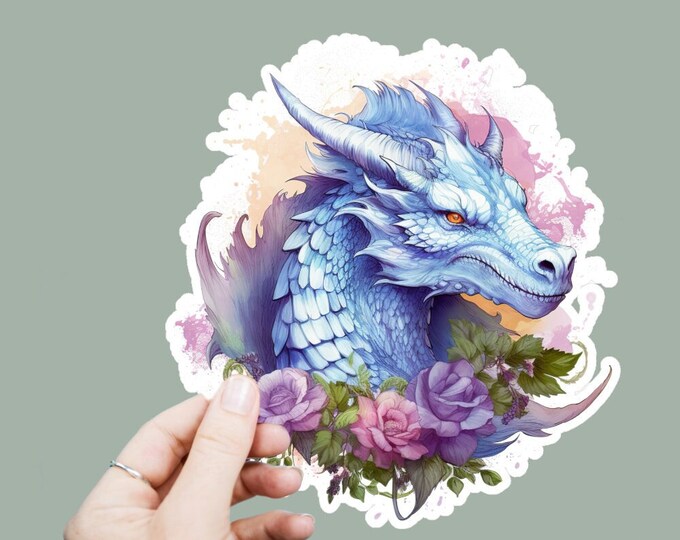 Mythical Dragon Vinyl Decal, Satin Finish Sticker, Boho Floral Fantasy Dragon Laptop Sticker, Window Decal, Water Bottle Decal, 4 Sizes