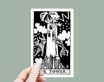 The Tower Card Vinyl Decal, Satin Finish Sticker, Tarot Cards Laptop Sticker, Window Decal, Water Bottle Decal, 4 Sizes to Choose From