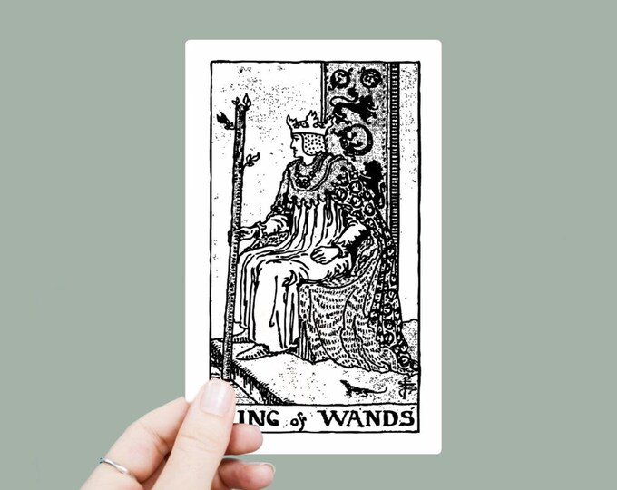 King of Wands Vinyl Decal, Satin Finish Sticker, Tarot Card Laptop Sticker, Window Decal, Water Bottle Decal, 4 Sizes to Choose From