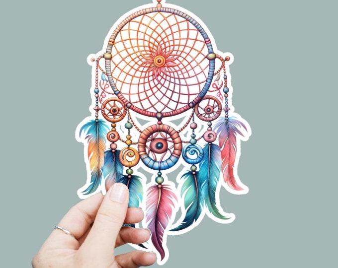 Watercolor Dreamcatcher Decal, Satin Finish Sticker, Boho Dream Catcher Sticker Laptop Sticker, Window Decal, Water Bottle Decal, 4 Sizes