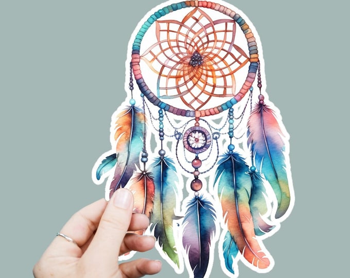 Watercolor Dreamcatcher Decal, Satin Finish Sticker, Boho Dream Catcher Sticker Laptop Sticker, Window Decal, Water Bottle Decal, 4 Sizes