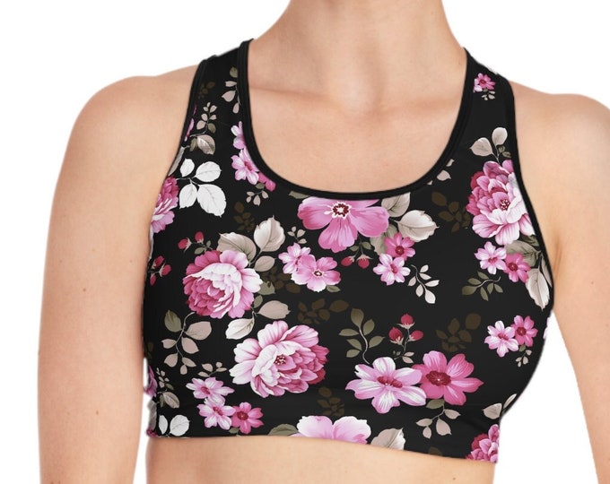 Compression Fit Sports Bra, Sizes S-2XL, Boho Floral Print Womens Sports Bra, Moisture Wicking Sports Bra, Athletic Clothing