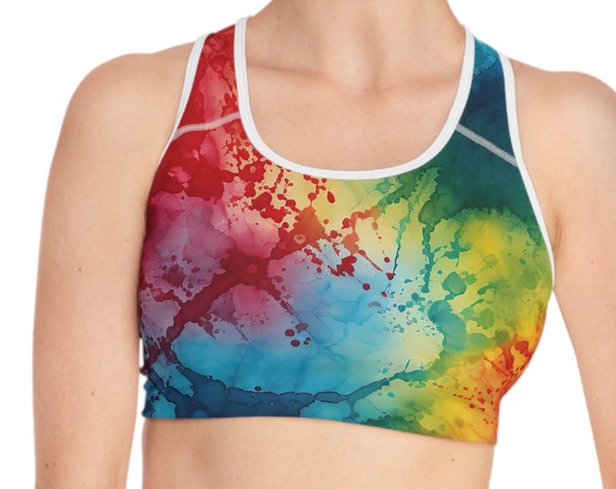 Compression Fit Sports Bra, Sizes S-2XL, Boho Tie Dye Print Womens Sports Bra, Moisture Wicking Sports Bra