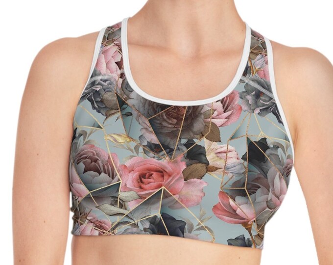 Compression Fit Sports Bra, Sizes S-2XL, Boho Floral Print Womens Sports Bra, Moisture Wicking Sports Bra, Athletic Clothing