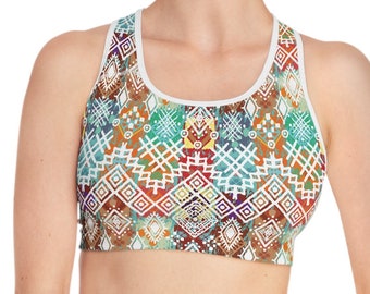 Compression Fit Sports Bra, Sizes S-2XL, Boho Batik Print Womens Sports Bra, Moisture Wicking Sports Bra, Athletic Clothing