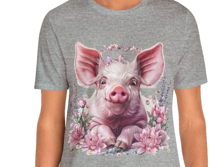 Unisex Jersey Short Sleeve Tee, Boho Hippie Witchy Piggy Floral T Shirt, Bohemian Apparel, Unisex Bella Canvas 3001 Cotton Tee, S-3XL Sizes