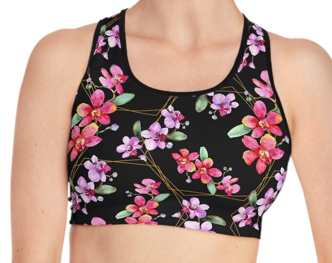 Compression Fit Sports Bra, Sizes S-2XL, Boho Floral Print Womens Sports Bra, Moisture Wicking Sports Bra, Athletic Clothing