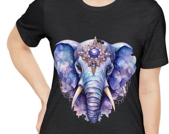 Unisex Jersey Short Sleeve Tee, Boho Bejeweled Elephant Tee Shirt, Bohemian Apparel, Unisex Cotton Tee, S-3XL Sizes, Animal Shirt