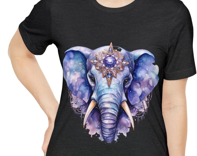 Unisex Jersey Short Sleeve Tee, Boho Bejeweled Elephant Tee Shirt, Bohemian Apparel, Unisex Cotton Tee, S-3XL Sizes, Animal Shirt