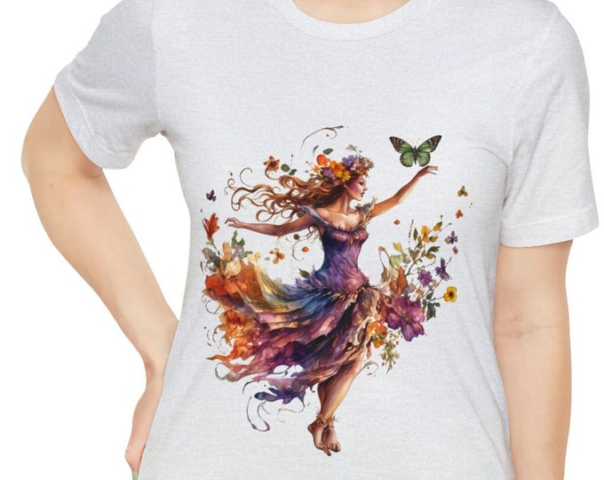 Unisex Jersey Short Sleeve Tee, Boho Butterfly Fairy Floral T Shirt, Bohemian Apparel, Unisex Bella Canvas 3001 Cotton Tee, S-3XL Sizes