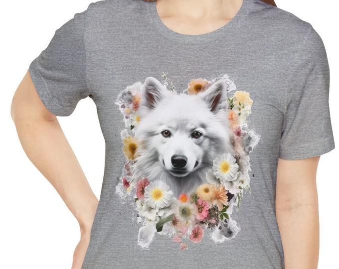 Unisex Jersey Short Sleeve Tee, Boho Hippie Fluffy Dog Floral T Shirt, Bohemian Apparel, Unisex Bella Canvas 3001 Cotton Tee, S-3XL Sizes