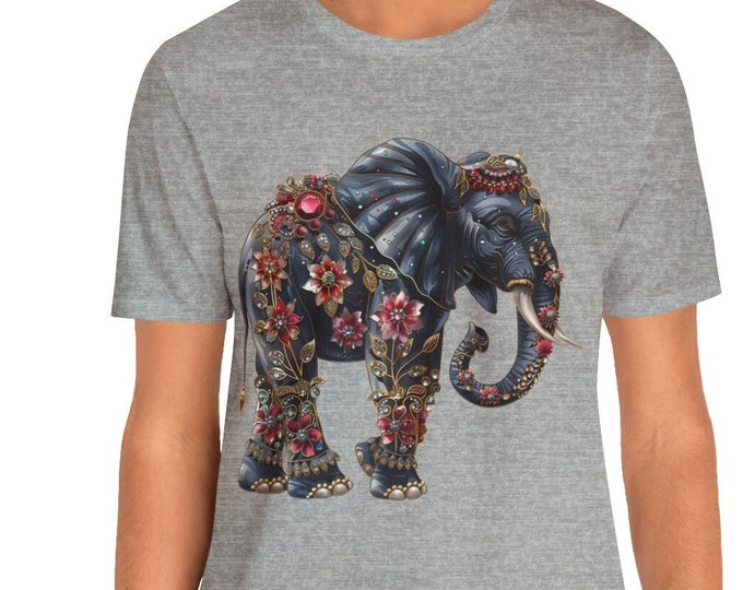 Unisex Jersey Short Sleeve Tee, Boho Hippie Bejeweled Elephant T Shirt, Bohemian Apparel, Unisex Bella Canvas 3001 Cotton Tee, S-3XL Sizes