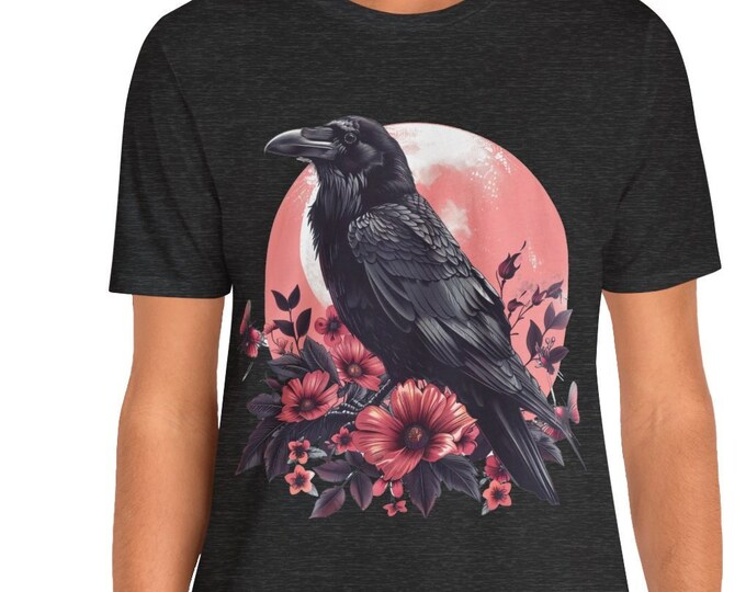 Unisex Jersey Short Sleeve Tee, Boho Hippie Witchy Raven Moon T Shirt, Bohemian Apparel, Unisex Bella Canvas 3001 Cotton Tee, S-3XL Sizes