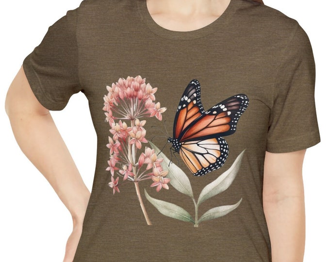 Unisex Jersey Short Sleeve Tee, Boho Hippie Floral Butterfly T Shirt, Bohemian Apparel, Unisex Bella Canvas 3001 Cotton Tee, S-3XL Sizes