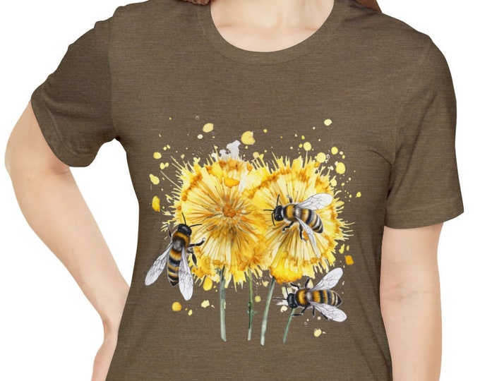 Unisex Jersey Short Sleeve Tee, Boho Hippie Honeybees Dandelions T Shirt, Bohemian Apparel, Unisex Bella Canvas 3001 Cotton Tee, S-3XL Size