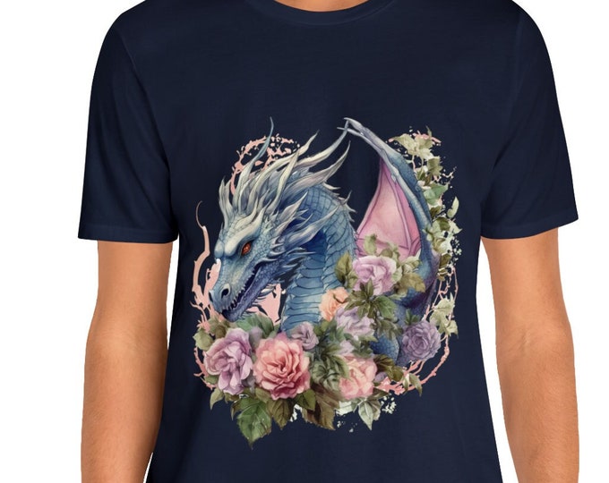 Unisex Jersey Short Sleeve Tee, Boho Hippie Witchy Floral Dragon T Shirt, Bohemian Apparel, Unisex Bella Canvas 3001 Cotton Tee, S-3XL