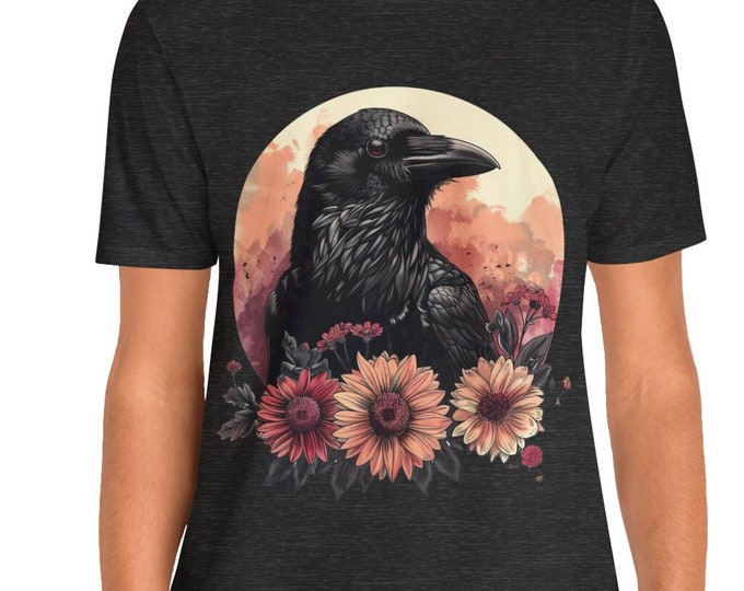 Unisex Jersey Short Sleeve Tee, Boho Hippie Witchy Raven Moon T Shirt, Bohemian Apparel, Unisex Bella Canvas 3001 Cotton Tee, S-3XL Sizes