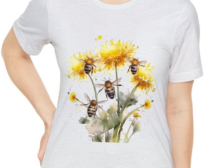 Unisex Jersey Short Sleeve Tee, Boho Hippie Honeybees Dandelions T Shirt, Bohemian Apparel, Unisex Bella Canvas 3001 Cotton Tee, S-3XL Size