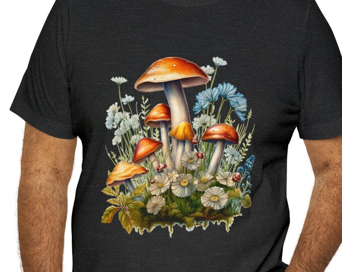 Unisex Jersey Short Sleeve Tee, Boho Hippie Magic Mushrooms T Shirt, Bohemian Apparel, Unisex Bella Canvas 3001 Cotton Tee, S-3XL Sizes