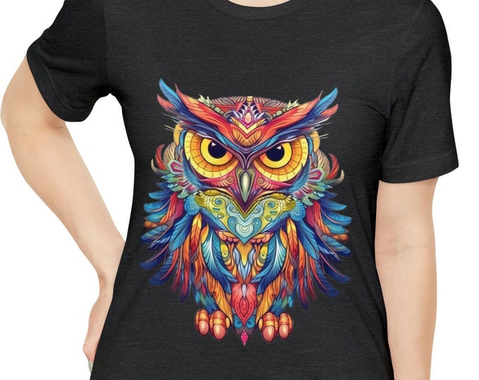 Unisex Jersey Short Sleeve Tee, Boho Hippie Animal Owl T Shirt, Bohemian Apparel, Unisex Bella Canvas 3001 Cotton Tee, S-3XL Sizes