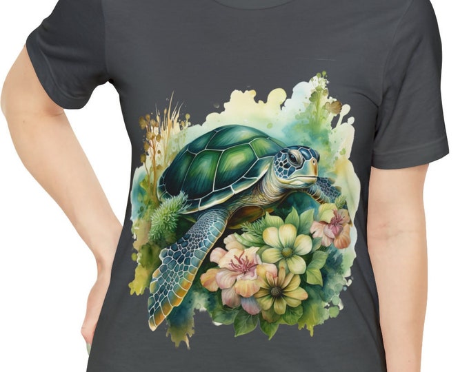 Unisex Jersey Short Sleeve Tee, Boho Tropical Sea Turtle Tee Shirt, Bohemian Apparel, Unisex Cotton Tee, S-3XL Sizes, Ocean Turtle Shirt