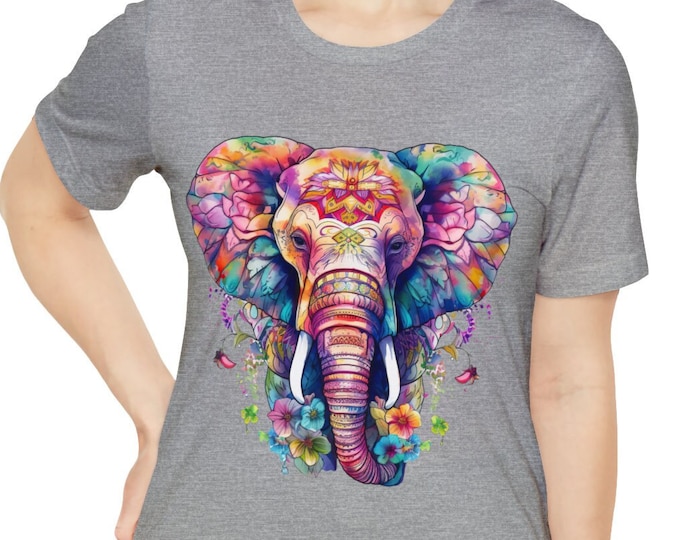 Unisex Jersey Short Sleeve Tee, Boho Hippie Elephant Floral T Shirt, Bohemian Apparel, Unisex Bella Canvas 3001 Cotton Tee, S-3XL Sizes