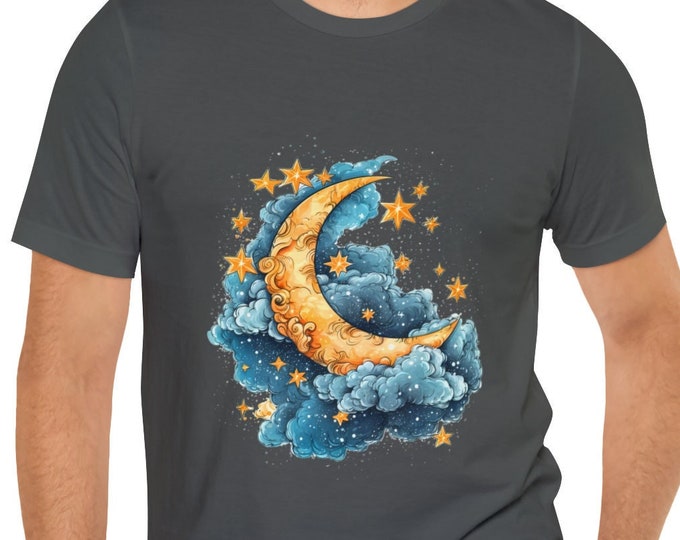 Unisex Jersey Short Sleeve Tee, Boho Hippie Crescent Moon Floral T Shirt, Bohemian Apparel, Unisex Bella Canvas 3001 Cotton Tee, S-3XL Sizes