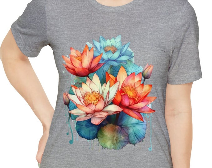 Unisex Jersey Short Sleeve Tee, Boho Hippie Lotus Flowers Floral T Shirt, Bohemian Apparel, Unisex Bella Canvas 3001 Cotton Tee, S-3XL