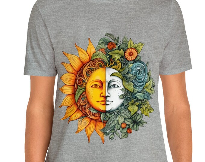 Unisex Jersey Short Sleeve Tee, Boho Hippie Celestial Sun Moon T Shirt, Bohemian Apparel, Unisex Bella Canvas 3001 Cotton Tee, S-3XL Sizes