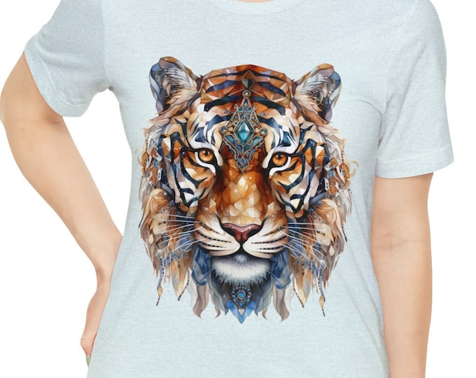 Unisex Jersey Short Sleeve Tee, Boho Bejeweled Tiger Tee Shirt, Bohemian Apparel, Unisex Cotton Tee, S-3XL Sizes, Crystal Tiger Shirt