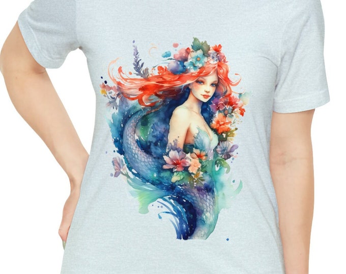 Unisex Jersey Short Sleeve Tee, Boho Hippie Underwater Mermaid T Shirt, Bohemian Apparel, Unisex Bella Canvas 3001 Cotton Tee, S-3XL Sizes