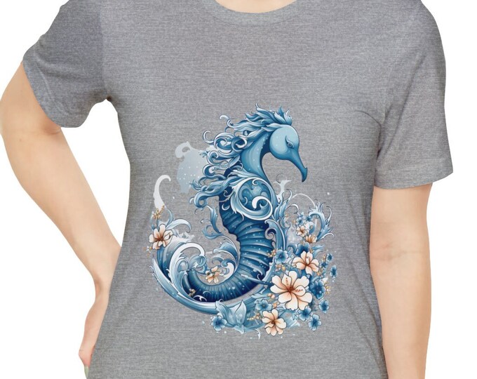 Unisex Jersey Short Sleeve Tee, Boho Hippie Underwater Seahorse T Shirt, Bohemian Apparel, Unisex Bella Canvas 3001 Cotton Tee, S-3XL Sizes